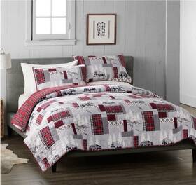 Cuddl Duds 400704123249 Red Lodge Patchwork 4pc Heavyweight Flannel Bedding Set F/q
