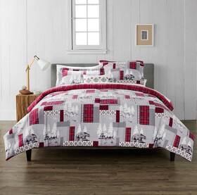 Cuddl Duds 400716996749 New King Heavyweight Flannel 4 Pc Comforter Set Red Lodge Patchwork