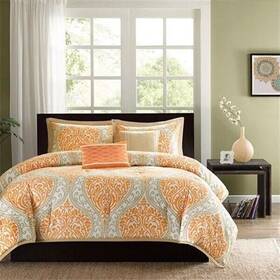 Tsdc8714631 Damask Twin Size 4-piece Orange White Print Comforter Set