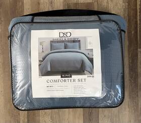 2417723 Darsee & Davids And King Comforter Set Blue Block Pattern Polyester 3pc