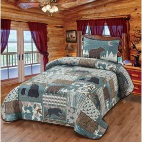 62259 De Leon Collections Timberland Bear Patchwork Quilted Bedding Set - Twin