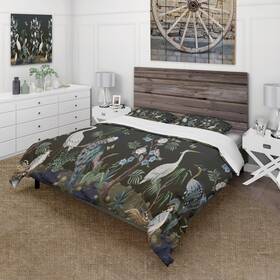 Design Art 780377865807 Designart Ftchinoiserie With Birds And Peonies Ivft Black Green Twin Cover Comfo