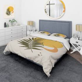 Design Art 780377871563 Designart Ftabstract Yellow Sun And Moon With Tropical Leaf Beige Twin Cov
