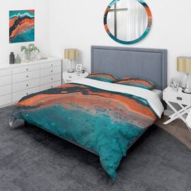 Design Art 780377886369 Designart Ftabstract Marble Composition In Blue And Orange King Cover Co