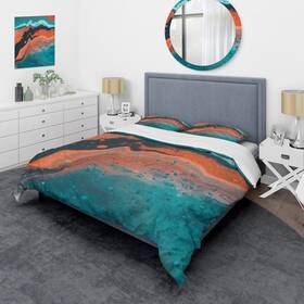 Design Art 780377886383 Designart Ftabstract Marble Composition In Blue And Orange Twin Cover Co