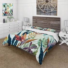 Design Art 780377887335 Designart Fttropical Vintage Flowers Ift Tropical Duvet Cover Blue Full/queen Cove