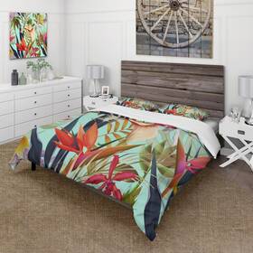 Design Art 780377887373 Designart Fttropical Vintage Flowers Iift Tropical Duvet Cover Orange Twin