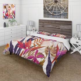 Design Art 780377887434 Designart Fttropical Vintage Flowers Ivft Traditional Duvet White Pink Twin Cover