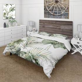 Design Art 780377890472 Designart Fttropical S Pattern With Monstera And Coconut Green King Cover Comfort