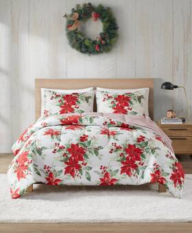 3-pc.twin Design Lab 022164419450 Poinsettias Comforter Sets - Red Nwt