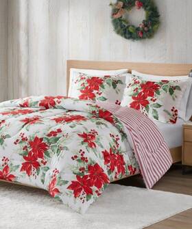 Designer Lab 022164419474 New Poinsettia 3 Piece Reversable Comforter Set King
