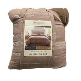 Details By Becki Owens 084045820922 Woven Stripe Comforter Set With Faux Rabbit Fur