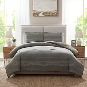 Details By Becki Owens 735732499845 Pick Stitch Stripe 3-piece Comforter Set Green King