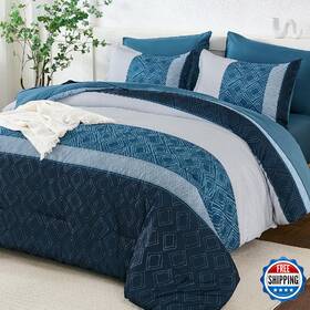 B0f1md4mpp Dinjoy Navy Blue King Size Comforter Set Striped Bed In A Bag 7 Pieces Soft