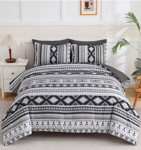 Nk05ab091016q7u-f Dinjoy Dark Grey Boho Comforter Set Queen Azteca Bedding With Sheets Western/country