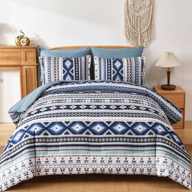 Nk05ab091616q7u-f Dinjoy Navy Boho Comforter Set Queen Size 7 Pieces Bed In A Bag Dark Bl
