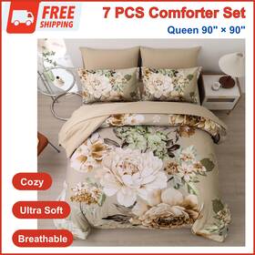 Ab090611 Dintszyayue Floral Bed In A Bag 7 Piece Taupe Comforter Set Queen Khaki Flower Green Leaves
