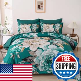 B0d8jc6s4v Dintszyayue Floral Comforter Set Queen Size 7 Pieces Teal Blue Flower Bed In A