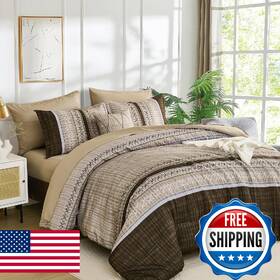B0fb8cyhs9 Dintszyayue Brown Comforter Set King Size 8 Pieces Boho Striped Bed In A Bag Mic