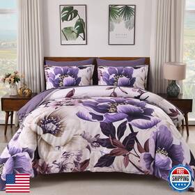 B0fljk23cq Dintszyayue Floral Comforter Set King Size Purple 7 Pieces Bed In A Bag
