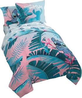 Disney 032281401078 Lilo And Stitch Floral Fun 7 Piece Queen Bed Set - Includes Reversible C