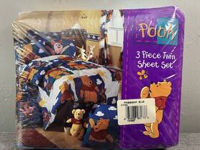 Disney 034086081738 Vtg Winnie The Pooh Inch Friendship Blue 90s Bedding Set Twin Size Sealed