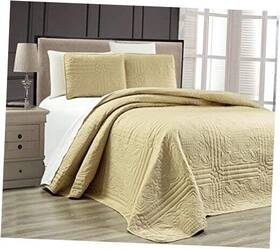 District Leather Supply 730699503611 3-piece Beige/taupe Maize Oversize Stella Grande Bedspread King/cal King