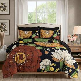 Djoymock 313038094072 Floral Comforter Set Size 7 Piece Boho Bed In A Bag Farmhouse Queen Black