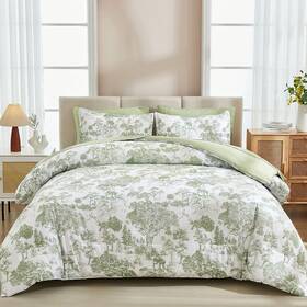 Djy 313088011098 Sage Green Comforter Set King 7 Pieces Bed In A Bag Size Botanical Comfor