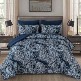 B0cnp2q5tg Djy Navy Paisley Comforter Set Queen Size 7 Piece Bed In A Bag Boho