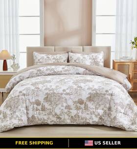 Djy-khaki-7pc Djy 7-piece Khaki Queen Bedding Set Botanical Comforter And Accessories