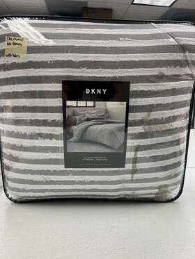 20d124-052-qcm Dkny Clipped Full/queen Comforter Set Preowned Grey-white