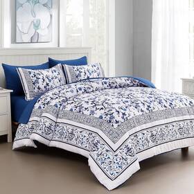 Nd06ab090465k7u-g Dobuyly Floral King Size Comforter Set Blue Flowers On White Botanical Bedding 7 Pi