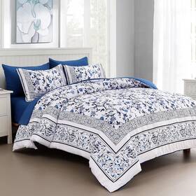 Nd06ab090465q7u-g Dobuyly Floral Size Comforter Set Flowers On White Botanical Bedding 7 King Blue