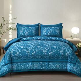 Nd06ab090753k7u-g Dobuyly Teal Comforter Set King Size 7 Piece Bed In A Bag Floral Botani