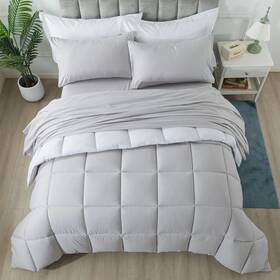 Downcool 787056628081 King Size 7 Piece Comforter Set Bed In A Bag Light Grey