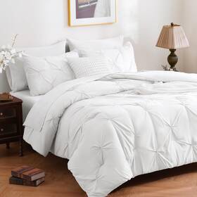 B0fp1t36c9 Downcool 7 Pieces White Full Size Comforter Sets Pintuck Pinch Pleat Bed In A B