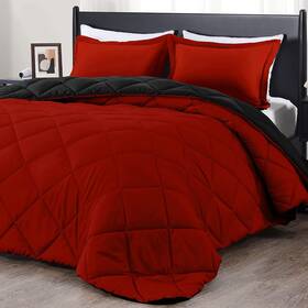 Downluxe 445037427469 California King Comforter Set Red Black 3 Piece Soft Bedding With Pillow Shams