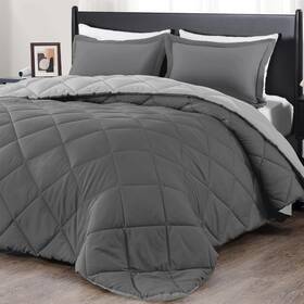 Dl18pcs01gdq Downluxe Queen Comforter Set - Charcoal And Grey Soft Bedding