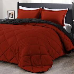 Dl19pcs01obk Downluxe Reversible Solid Comforter Set Queen With 2 Pillow Shams Red 3-piece