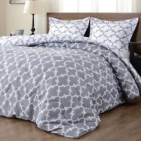 Dl16pcs02gq Downluxe Reversible Grey Microfiber Down Alternative Comforter Full Queen Set