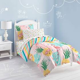 Dream Factory 042075567828 Easy-wash Super Soft Microfiber Comforter Bedding Twin Pineapple Pink