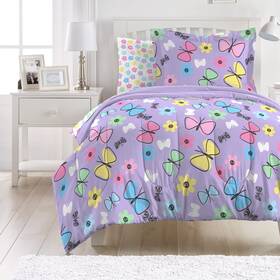 B009m43rsc Dream Factory Sweet Butterfly Ultra Soft Microfiber Comforter Set Purple Full