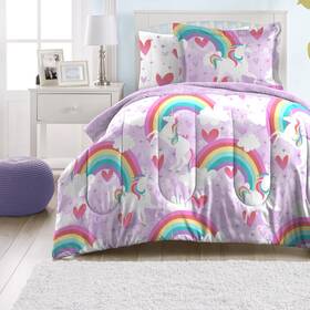 B07wtxj6s6 Dream Factory Kids 5-piece Microfiber Comforter Set - Unicorn Rainbow Easy-wash