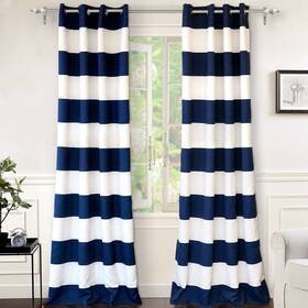 Driftaway 817684020633 Navy Stripe Room Darkening Window Curtains 96 Inch Long Striped Grommet Drape
