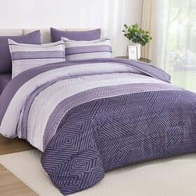 B0f131kt3x Drucon Purple Comforter Set Queen Size 7 Piece Bed In A Bag Boho Striped Beddin