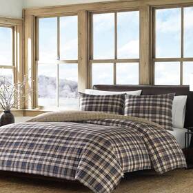 210685 Eddie Bauer Port Gamble 2-piece Dusted Indigo Blue Plaid Reversible Cotton Twin Comforter