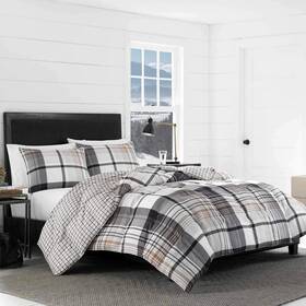 223944 Eddie Bauer Normandy 3-piece Black Plaid Micro Suede King Comforter Set