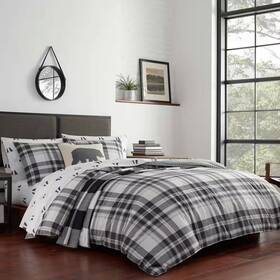 Eddie Bauer 313028728703 Coal Creek 3-piece White Plaid Cotton Full/queen Comforter Set