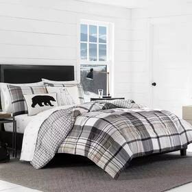 Eddie Bauer 445022140168 Normandy 3-piece Black Plaid Micro Suede Full/queen Comforter Set